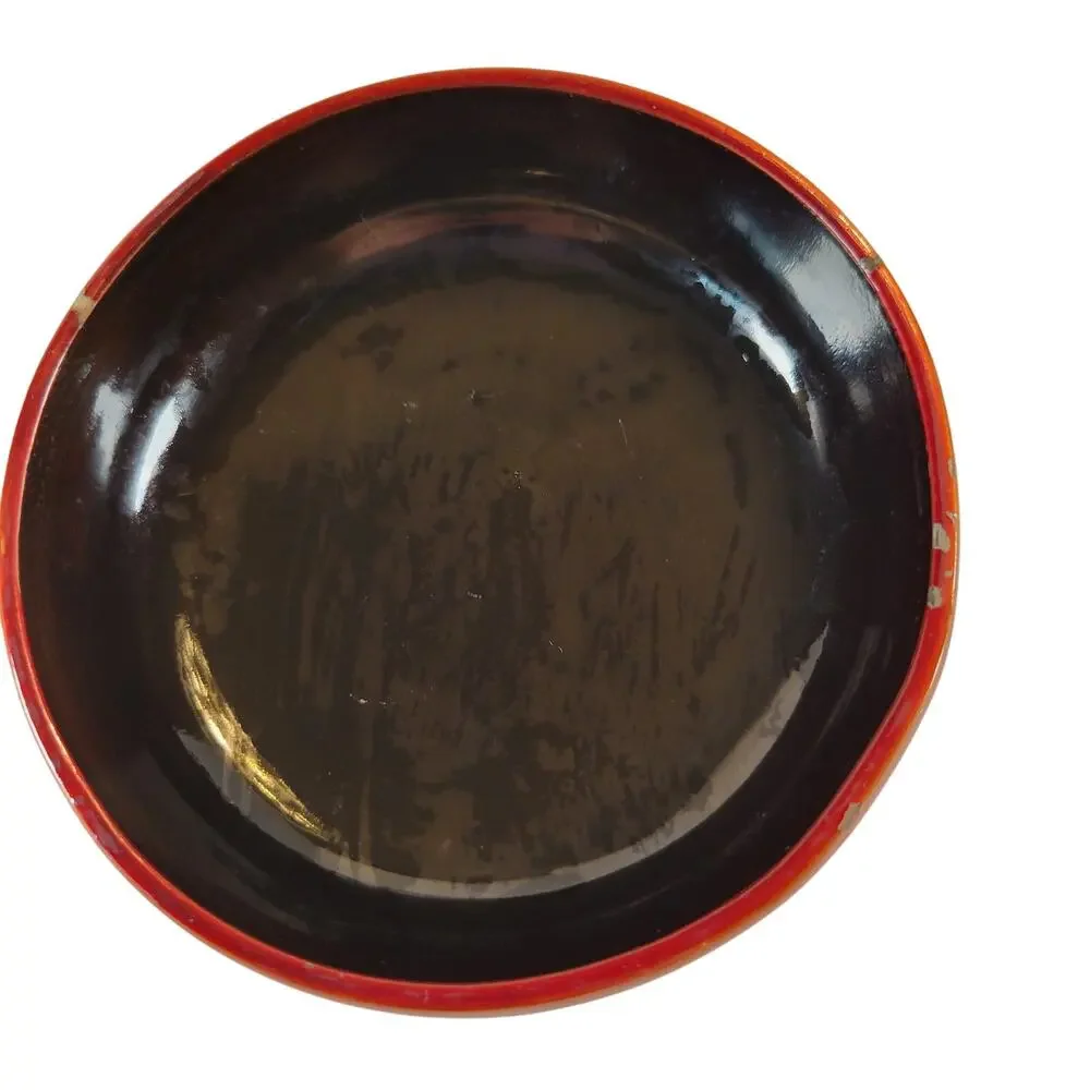 Vintage Japanese Lacquer Trinket Box Red Bamboo Design 4